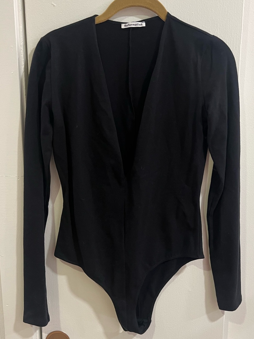 Reformation Black Long Sleeve V-Neck Bodysuit